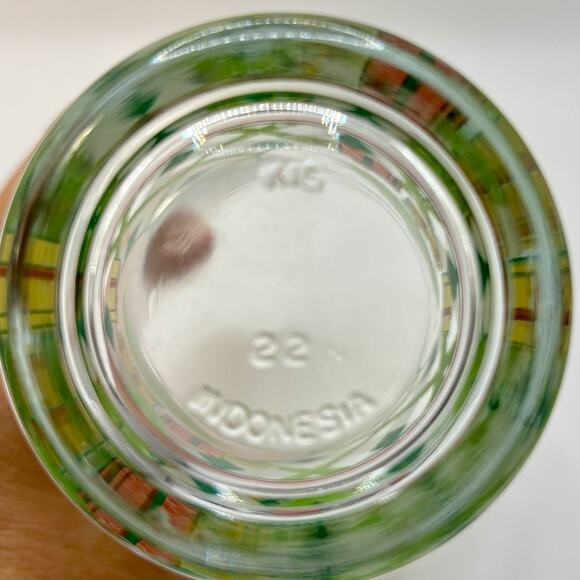 Vtg KIG Indonesia Glass Tumblers Christmas Tree Gifts & Lattice Design Set Of 4 - Picture 8 of 8